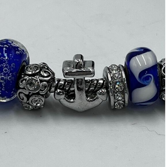 Vacation Cruise‎ Ship Anchor Pina Colada Wine Blue White Euro Charm Bracelet - Picture 8 of 10